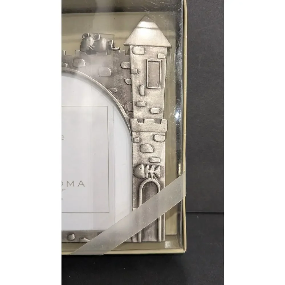 Photo Picture Frame Kitty Cat with Castle & mouse Slivertone Metal NIB